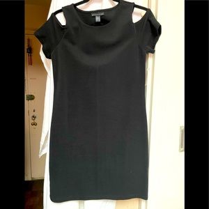 BLACK COLD SHOULDER DRESS WITH ZIPPER BACK SLEEK DRESS LOOK NWT